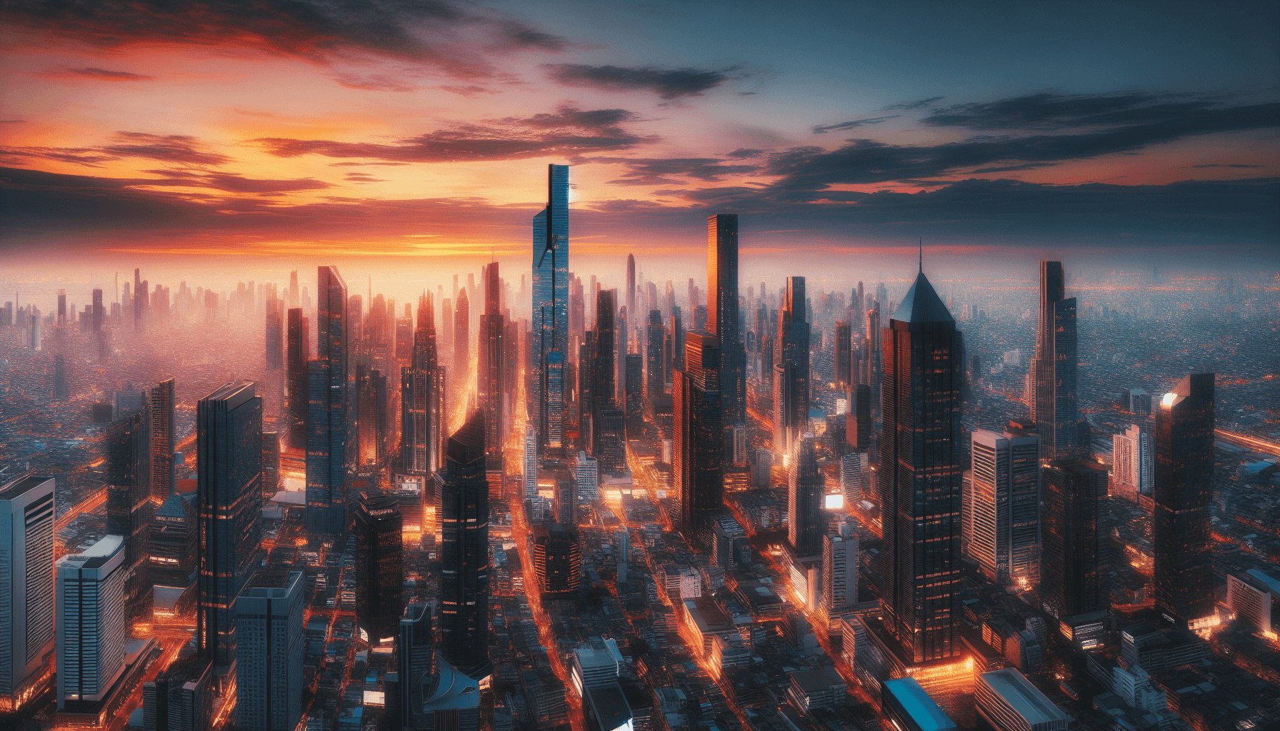 City skyline at sunset